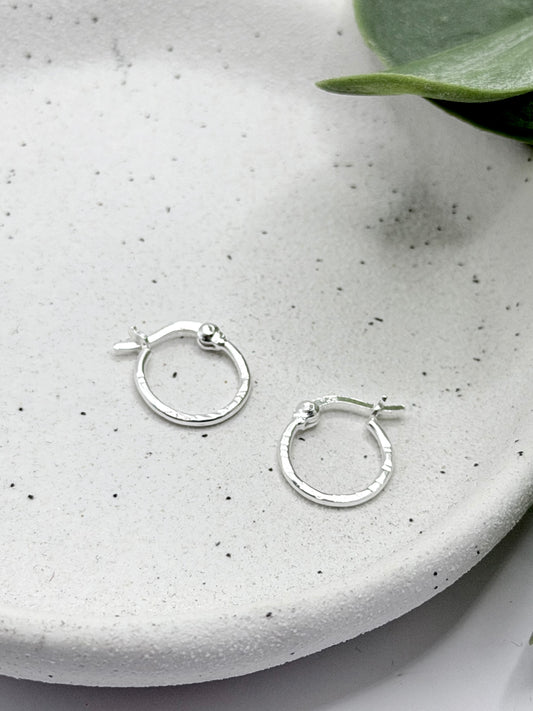 Sterling Silver Mini Organic Hoop Earrings