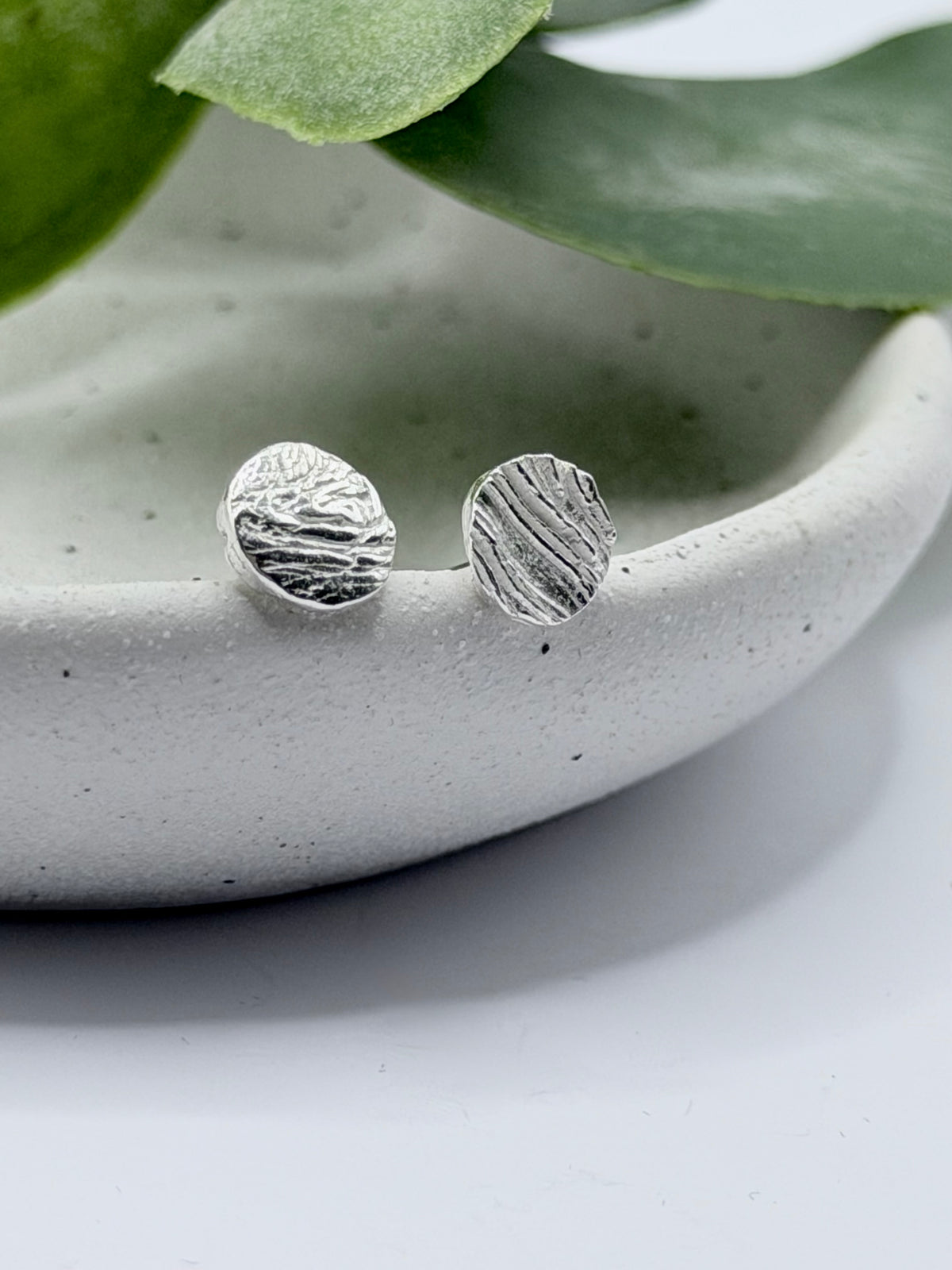 Sterling Silver Bark Stud Earrings