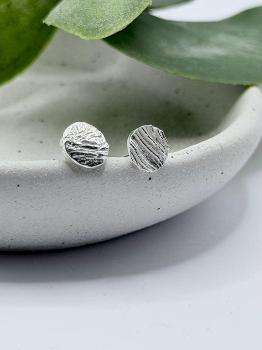 Sterling Silver Bark Stud Earrings