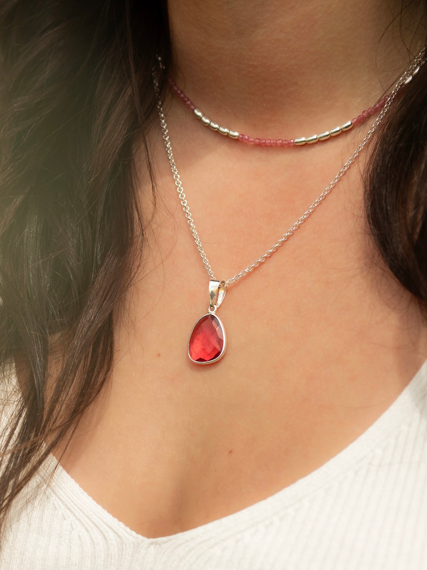 Sterling Silver Pink Tourmaline Necklace