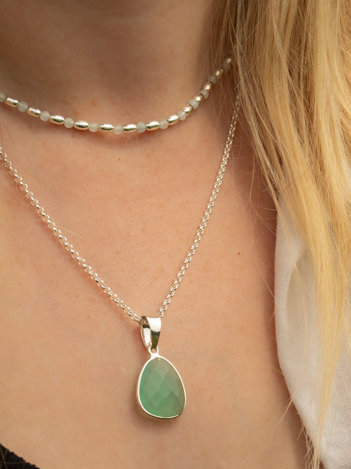 Sterling Silver Aqua Chalcedony Necklace