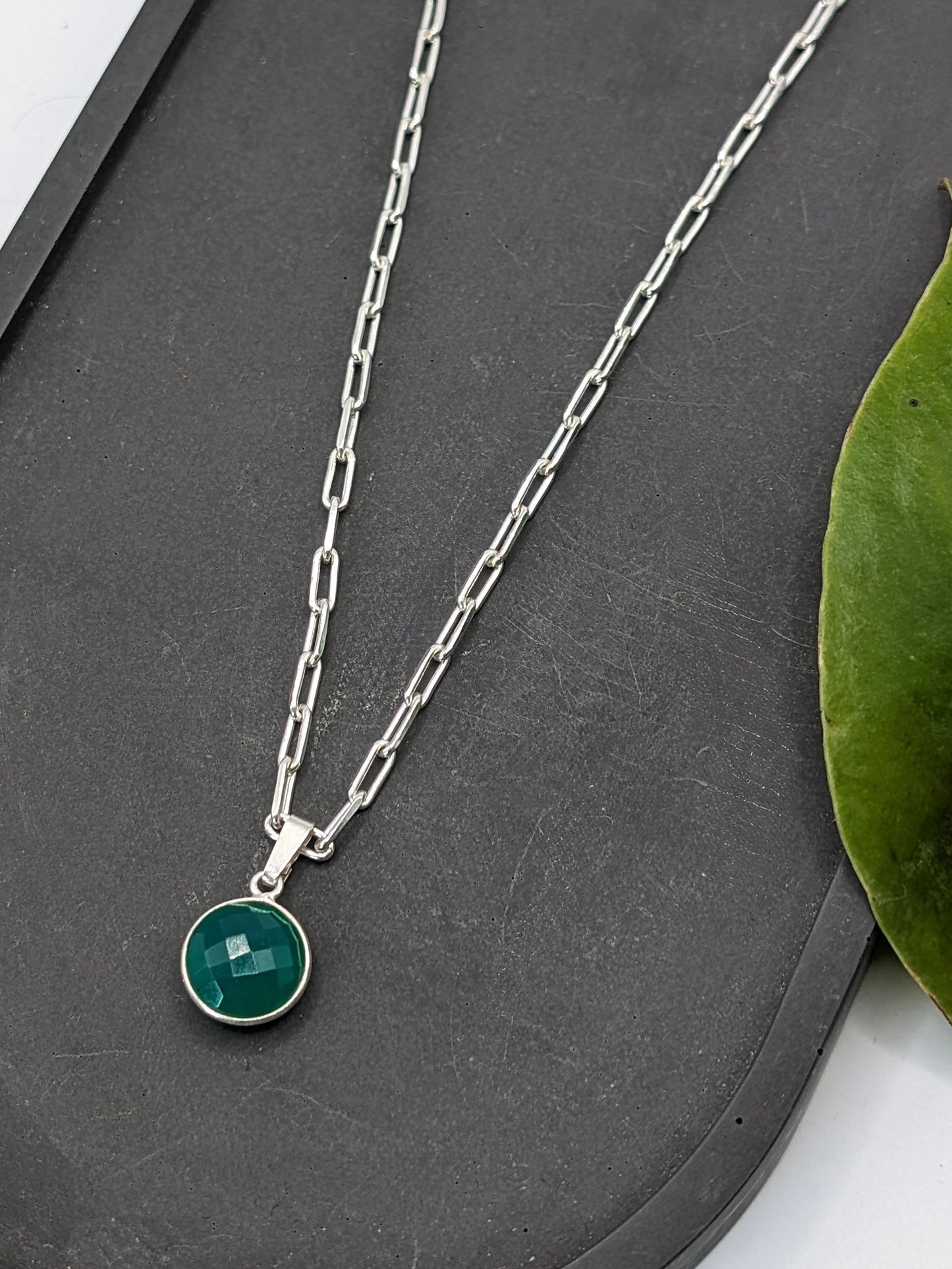 Sterling Silver Green Onyx Necklace