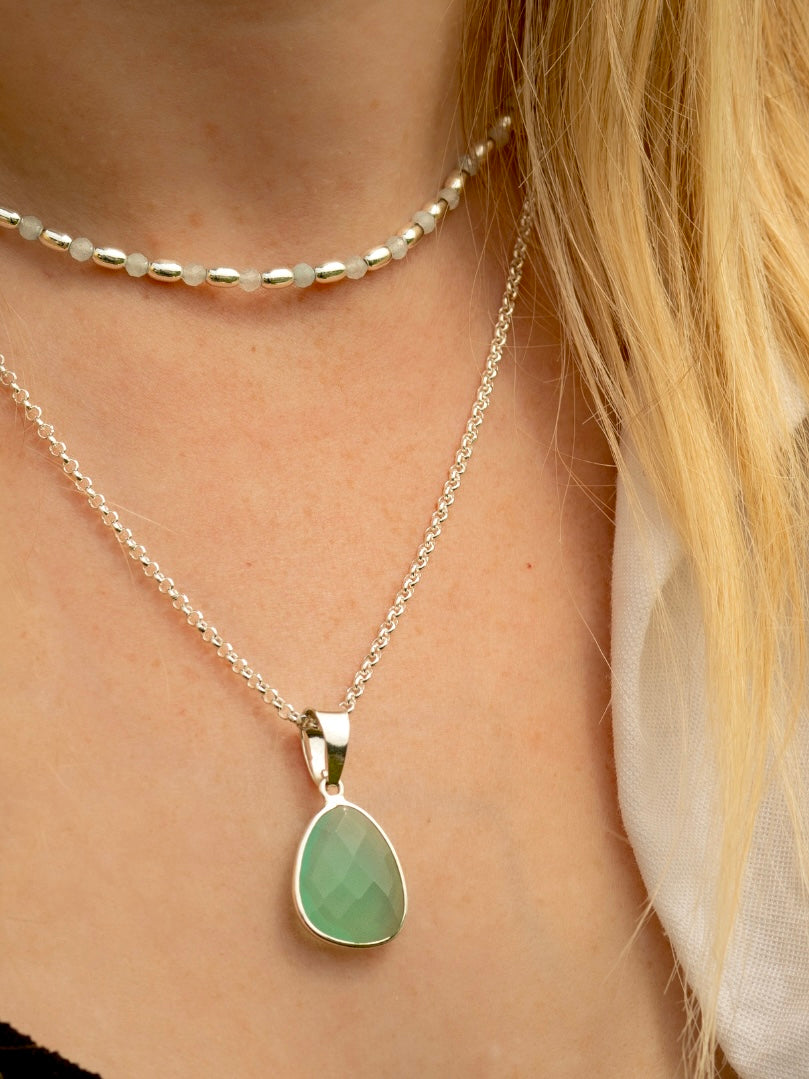 Sterling Silver Aqua Chalcedony Choker