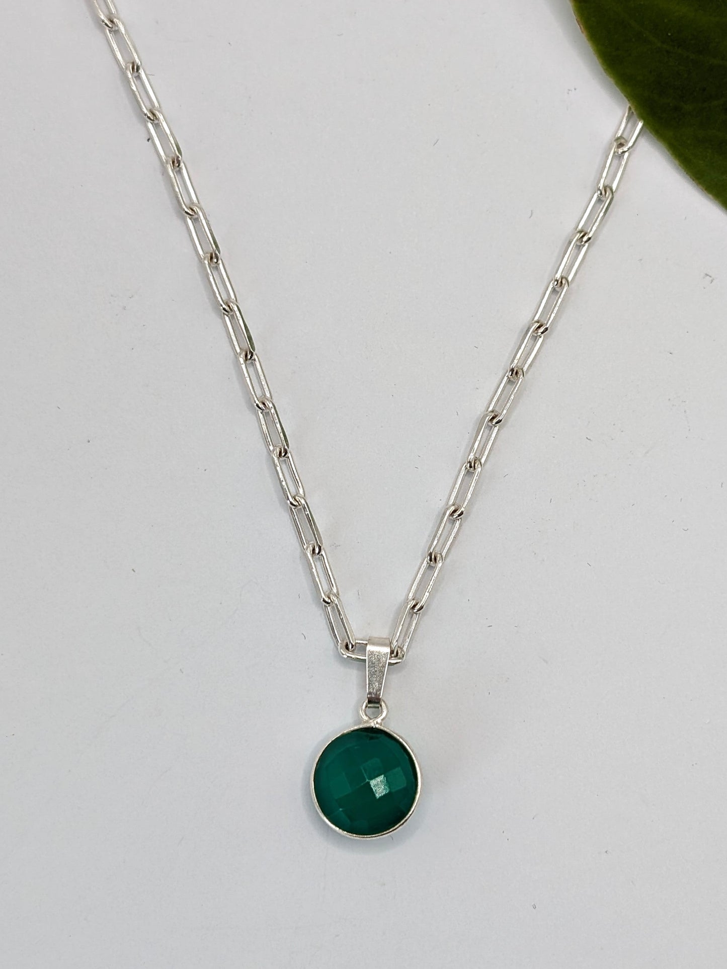Sterling Silver Green Onyx Necklace