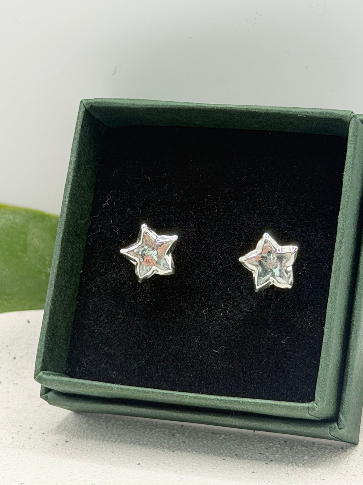 Pair of maxi star stud earrings handcrafted from recycled 925 sterling silver by Wild One Jewellery.