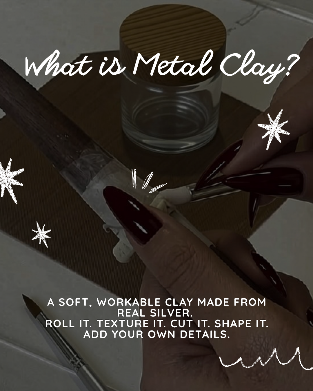 Fine silver metal clay being rolled and shaped by hand during a Wild Things Metal Play jewellery workshop in Lincoln