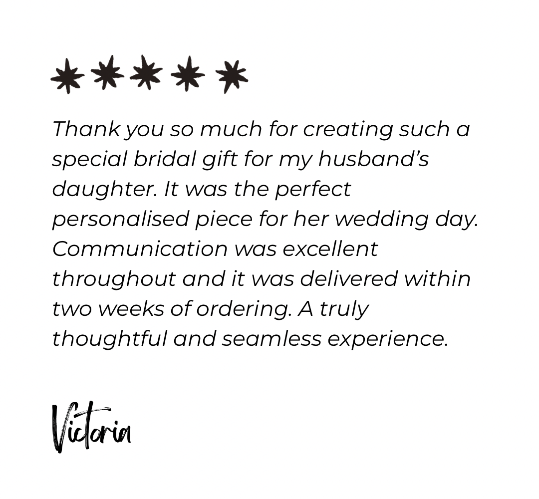 Customer review for personalised bridal jewellery gift from Wild One Jewellery in Lincolnshire