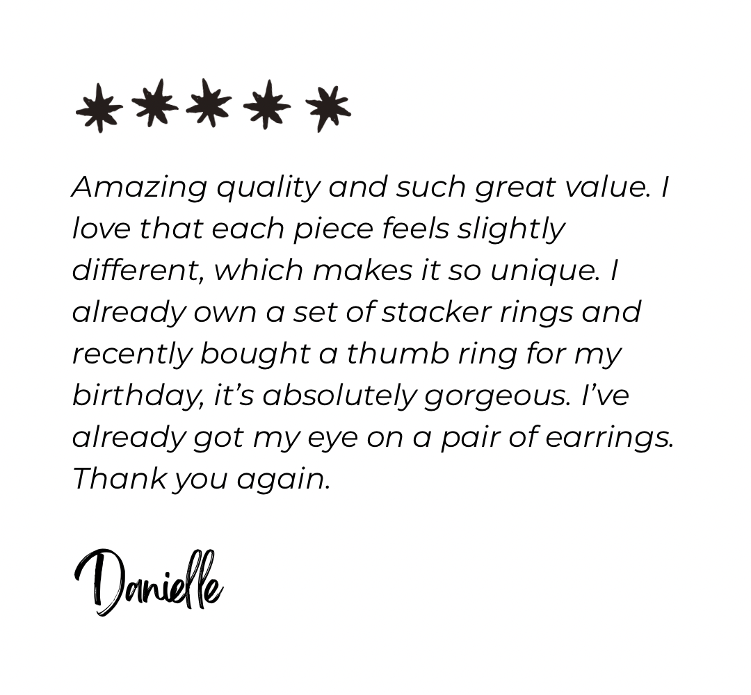 Customer review from Danielle for Wild One Jewellery handcrafted rings and bespoke jewellery in Lincolnshire